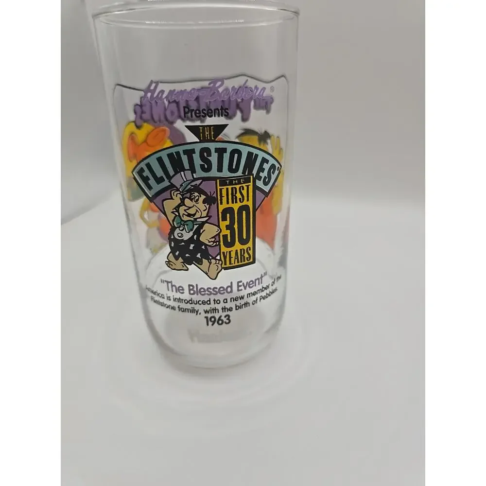Flintstones The Blessed Event Glass‎ Cup 1991 Hardees Pebbles First 30 Years